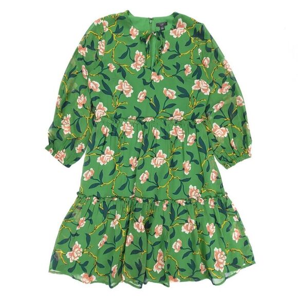 Ann Taylor Dresses & Skirts - NEW Ann Taylor Cottagecore Boho Tiered Flared Mini Dress Olive Floral 2 Petite